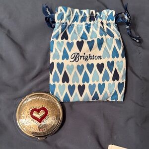 Brighton Gold and Red Heart Mirror with Blue Pouch